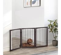 Pawhut Folding Pet Gate Dog Fence Child Safety Indoor Durable Free Standing In Brown Brown