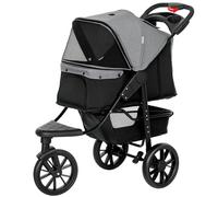 Pawhut Folding 3 Wheel Pet Stroller Travel Adjustable Canopy Storage Brake Grey