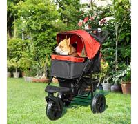 PawHut Folding 3 Wheel Pet Stroller Travel Adjustable Canopy Storage Brake Red | TJ Hughes