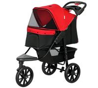 Pawhut Folding 3 Wheel Pet Stroller Travel Adjustable Canopy Storage Brake Red