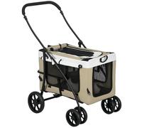 PawHut Folding Pushchair with Removable Shoulder Straps 4 Wheels with Brake Fabric 600D Oxford 81 x 58 x 97.5 cm Khaki