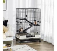 PawHut 4-Level Small Animal Cage, Indoor Bunny House, for Ferrets, Chinchillas w/Wheels, Slide-Out Tray, Black, 81 x 52.5 x 114 cm