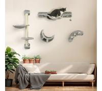 PawHut Four-Piece Cat Wall Furniture w/ Hammock, Ladder, Platforms, Steps - Grey