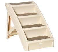 PawHut Four-Step Foldable Pet Stairs w/ Non-Slip Mats, for S, XS Dogs - Beige