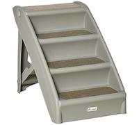 PawHut Four-Step Foldable Pet Stairs w/Non-Slip Mats, for S, XS Dogs - Grey