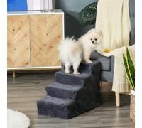 Pawhut Four-Step Portable Dog Stairs With Washable Plush Cover, Dark Grey