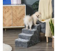 Pawhut Four-Step Portable Dog Stairs With Washable Plush Cover, Light Grey