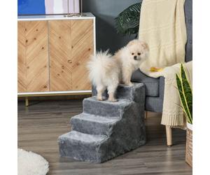Pawhut Four-Step Portable Dog Stairs With Washable Plush Cover, Light Grey