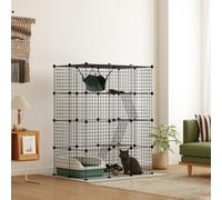 PawHut 4-Tier Cat Cage Indoor, DIY Cat Playpen w/ Hammock, Ramps, 5 Doors, Black