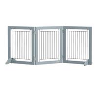 PawHut Freestanding Dog Cate, Foldable Wooden Pet Gate, 61cm Tall, Grey | Stairways, Doorways, Hallways, for Small Dogs