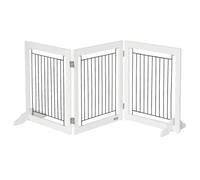 PawHut Freestanding Dog Cate Foldable Wooden Pet Gate, 61cm Tall White | Stairways, Doorways, Hallways, for Small Dogs