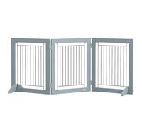 Foldable Wooden Pet Gate w/ 3 Panels 2 Support Feet for Small Dogs PawHut Grey One Size
