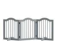 PawHut Freestanding Dog Gate with Support Feet for Doorway Light Grey | Wooden Stair Gate for Dogs, Foldable Pet Fence Safety Barrier, House, Stairs
