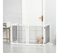 PawHut Freestanding Folding Pet Gate 4 Panels Dog Puppy Barrier with Support Feet
