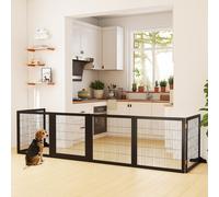 Pawhut Freestanding Pet Dog Gate, Six-Panel Foldable Wooden Playpen, Black Black