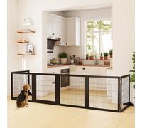 Pawhut Freestanding Pet Dog Gate, Six-Panel Foldable Wooden Playpen, Black