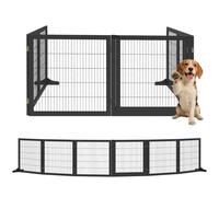 Pawhut Freestanding Pet Dog Gate, Six-Panel Foldable Wooden Playpen, Black Black