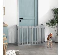 PawHut Freestanding Pet Gate 4 Panel Dog Barrier Folding Safety Fence with Support Feet up to 204cm Long 75cm Tall for Doorway Stairs, Grey Grey