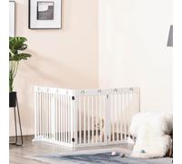 PawHut Freestanding Pet Gate 4 Panel Dog Barrier Folding Safety Fence with Support Feet up to 204cm Long 75cm Tall for Doorway Stairs, White White
