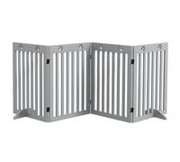 PawHut Freestanding Pet Gate 4 Panel Dog Barrier, Grey | Folding Safety Fence with Support Feet up to 204cm Long 75cm Tall for Doorway Stairs