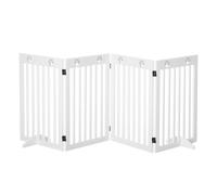 PawHut Freestanding Pet Gate 4 Panel Dog Barrier, White | Folding Safety Fence with Support Feet up to 204cm Long 75cm Tall for Doorway Stairs