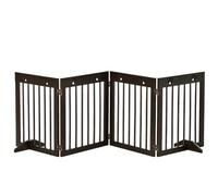 PawHut Freestanding Pet Gate 4 Panel Dog Gate, Brown | Wooden Dog Barrier, Folding Safety Fence, Support Feet up to 204cm Long 61cm Tall for Doorway Stairs