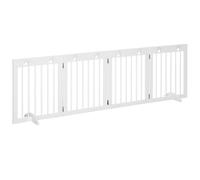 PawHut Freestanding Pet Gate 4 Panel Dog Gate, White | Wooden Dog Barrier, Folding Safety Fence, Support Feet up to 204cm Long 61cm Tall for Doorway Stairs