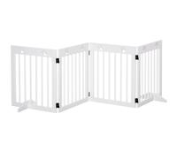 Pawhut Freestanding Pet Gate 4 Panel Wooden Dog Barrier Folding Safety Fence With Support Feet Up To 204cm Long 61cm Tall For Doorway Stairs White