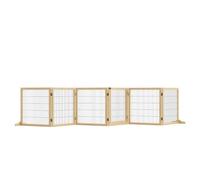 PawHut Freestanding Pet Gate 6 Panel Foldable Playpen, Natural Tone | Wooden Dog Gate, 2 Support Feet, for Stairs, Doorway, Indoor