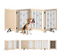 PawHut Freestanding Pet Gate, Foldable Dog Gate with Lockable Door, Support Feet & 360° Flexible Hinges, 4 Panel Indoor Safety Dog Barrier for House, Stairs, Doorway, 205 x 30.5 x 70 cm, Oak