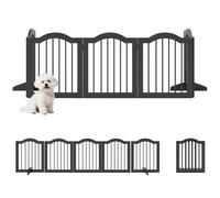 PawHut Freestanding Pet Gate with Support Feet for Doorway Black | Wooden Dog Gate, Foldable Pet Fence, Safety Barrier, House, Stairs