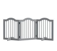 PawHut Freestanding Pet Gate Wooden Dog Gate with Support Feet Foldable Pet Fence Safety Barrier for the House Doorway Stairs Light Grey