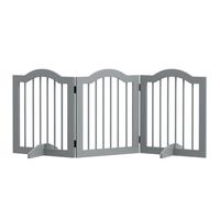 PawHut Freestanding Pet Gate Wooden Dog Gate with Support Feet Foldable Pet Fence Safety Barrier for the House Doorway Stairs Light Grey Grey