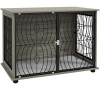 PawHut Dog Crate Furniture End Table w/ Cushion for Dogs - 73.5H x 100L x 60Wcm - Grey