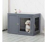 PawHut Furniture Style Dog Crate for Small and Medium Dogs, End Table Pet Cage with Two Lockable Doors - Grey