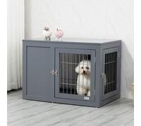 PawHut Furniture Style Dog Crate for Small and Medium Dogs, End Table Pet Cage with Two Lockable Doors - Grey