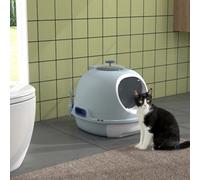 Pawhut Futuristic Capsule-Shaped Cat Litter Box W/ 2 Doors Scoop Drawer Blue