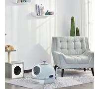 PawHut Futuristic Capsule-Shaped Cat Litter Box w/ 2 Doors Litter Scoop Drawer - Blue, Blue