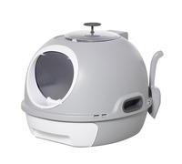 PawHut Futuristic Capsule-Shaped Cat Litter Box w/ 2 Doors Scoop Drawer Grey - Grey - PP&ABS - 1