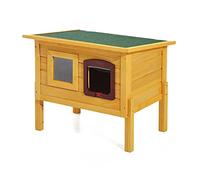 Pawhut Garden Wooden Cat House Outdoor Pet Play Home Waterproof Roof Kitty Shelter Kennel w/ith Door & Window