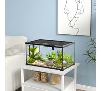 PawHut Glass Reptile Terrarium Habitats for Lizards, Frogs, Snake - 50cm x 30cm x 25cm - Black - Glass, Wire mesh