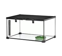 Pawhut Glass Reptile Terrarium Insect Breeding Tank With Thermometer For Lizards In Black Black