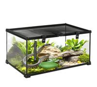 Pawhut Glass Reptile Terrarium Insect Breeding Tank With Thermometer For Lizards In Black Black