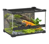 PawHut Reptile Glass Terrarium, Reptile Vivarium with Stone Background, Front Ventilation, Escape-Proof Knob Lock, Glass Enclosure for Lizards, Horned Frogs, Snakes, 50 x 30 x 35 cm, Black