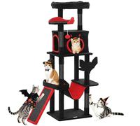 PawHut Gothic Cat Tree, 152 cm Multi-Level Cat Tower for Indoor Large Kittens with 1 Coffin Bed, 1 Hammock, 1 Condo, 2 Perches, Sisal Scratching Posts, 1 Scratching Ramp, Toy Ball, Black, Halloween