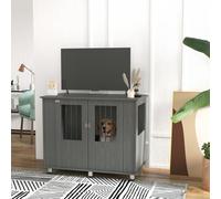 PawHut Grey Dog Crate End Table for Medium & Large Dogs, Indoor, Magnetic Door, Ventilated, Elevated Base - D02-074V82GY