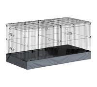 PawHut Guinea Pig Cage 2 in 1 Rabbit Cage Pet Playpen for Guinea Pigs Black