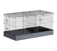 PawHut Guinea Pig Cage 2 in 1 Rabbit Cage Pet Playpen for Guinea Pigs Black | Removable Top, 2 Separate Area, Waterproof Oxford Fabric Floor, Perch, Ramp, Small Animal Cage, for Bunnies, Hedgehogs