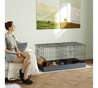 PawHut Guinea Pig Cage, 2 in 1 Rabbit Cage Pet Playpen for Hedgehogs, Black
