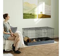 PawHut Guinea Pig Cage, 2 in 1 Rabbit Cage Pet Playpen for Hedgehogs, Black, Black